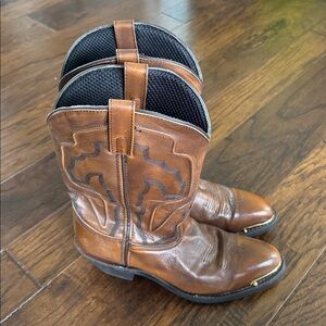 Laredo Atlas Men's Brown Leather Gold Plated Toe Tips Western Boots Size 11D